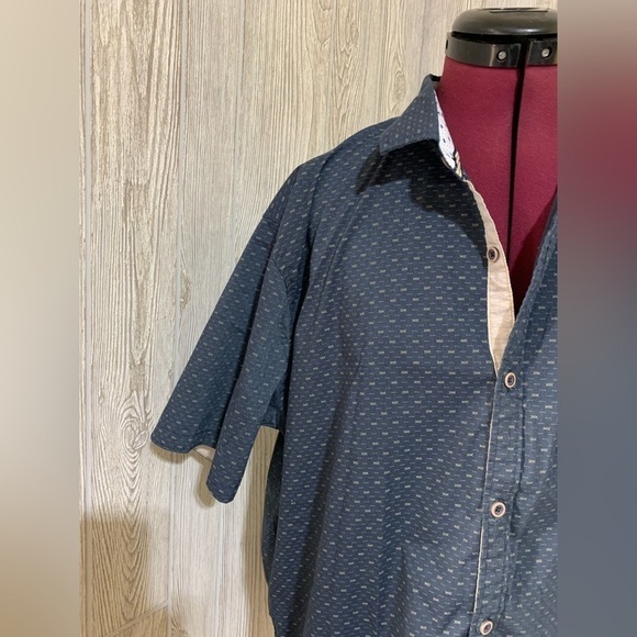 Mens Nomad Navy Aztec Geometric Pattern Short Sleeve Button Up XL - Picture 2 of 14